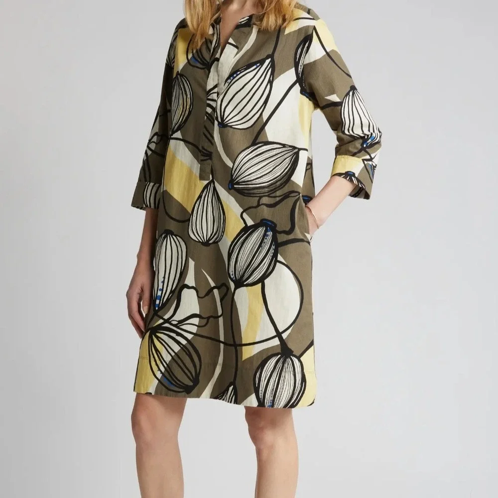 Masai‎ Copenhagen XXL Tunic Top Yellow Brown Linen Cotton Art to Wear Lagenlook